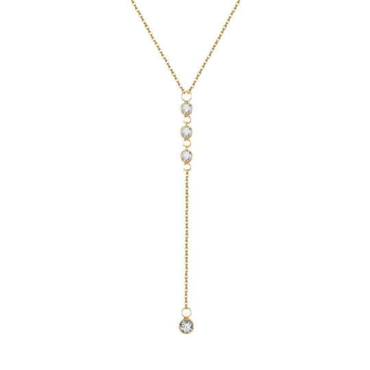 Gold Crystal Drop Lariat Necklace - Diane Jewelry