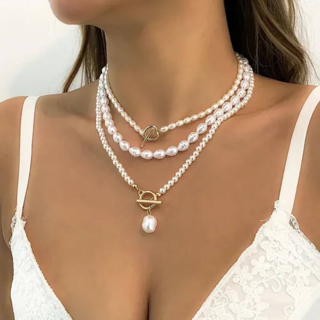 Layered Pearl Toggle Pendant Necklace - Diane Jewelry