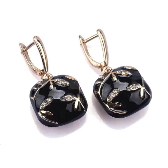 White Enamel Leaf Drop Earrings - Diane Jewelry