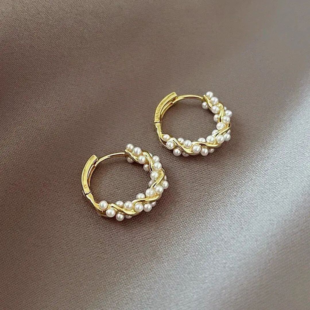 Gold Pearl Twisted Hoop Earrings - Diane Jewelry