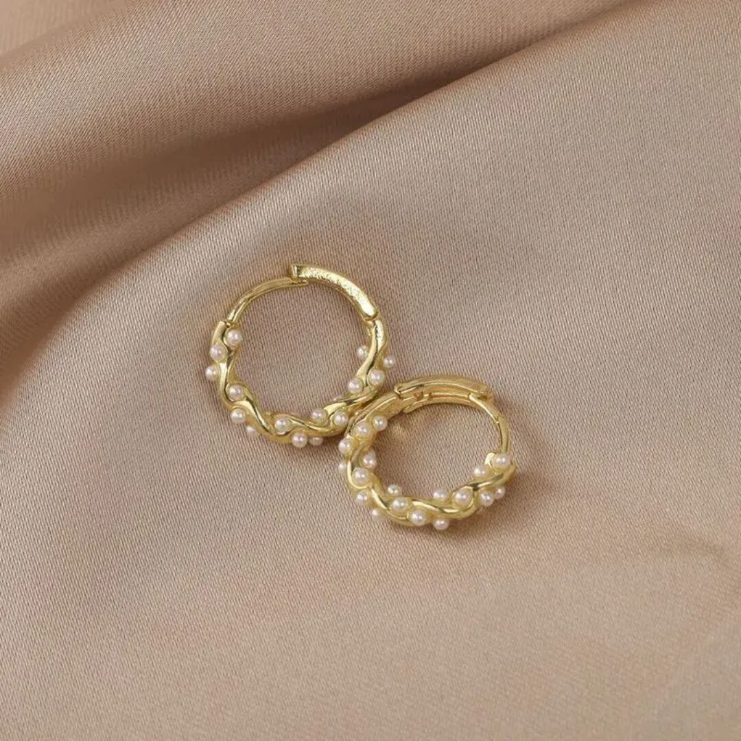 Gold Pearl Twisted Hoop Earrings - Diane Jewelry