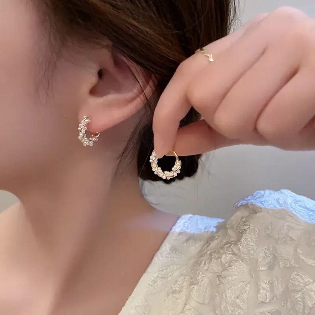 Gold Pearl Twisted Hoop Earrings - Diane Jewelry