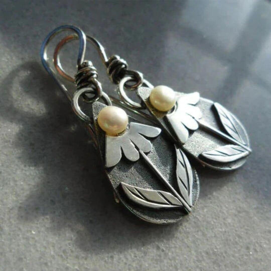 Botanical Pearl Teardrop Dangle Earrings - Diane Jewelry