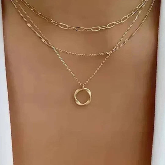 Gold Layered Circle Pendant Necklace - Diane Jewelry