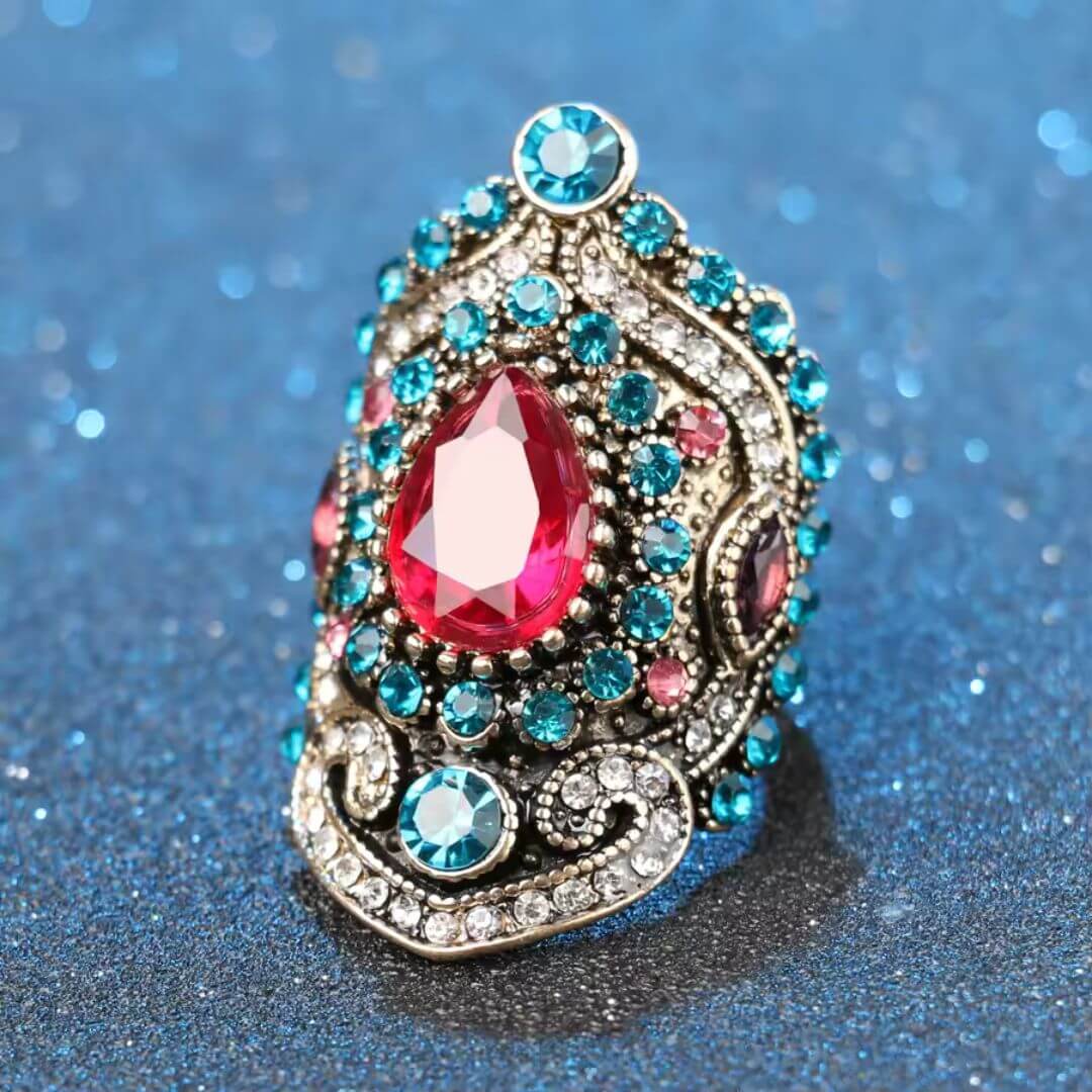 Vintage Teardrop Crystal Statement Ring - Diane Jewelry