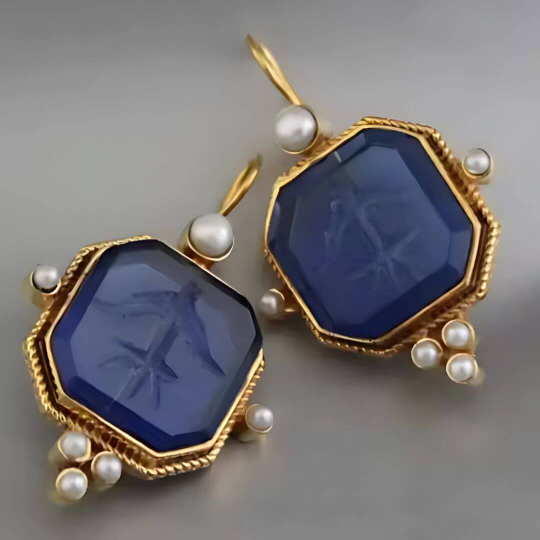 Vintage Green Square Drop Earrings - Diane Jewelry