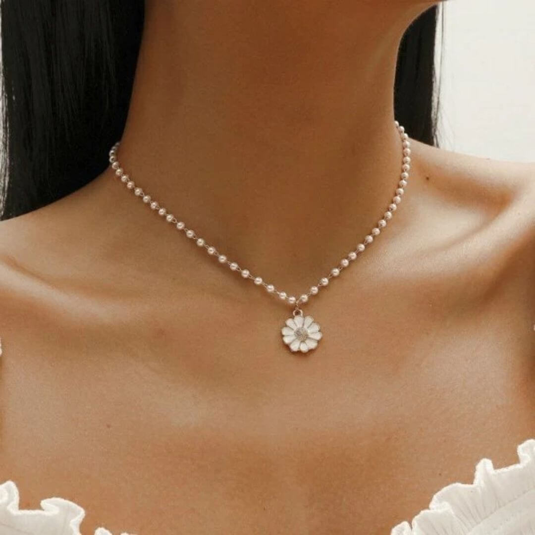 Daisy Pearl Beaded Choker Necklace - Diane Jewelry