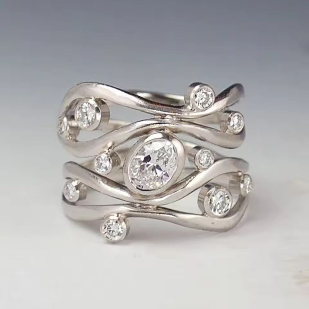 Wavy Diamond Wide Band Ring - Diane Jewelry