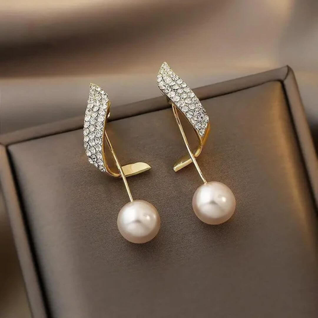 Gold Crystal Pearl Drop Earrings - Diane Jewelry
