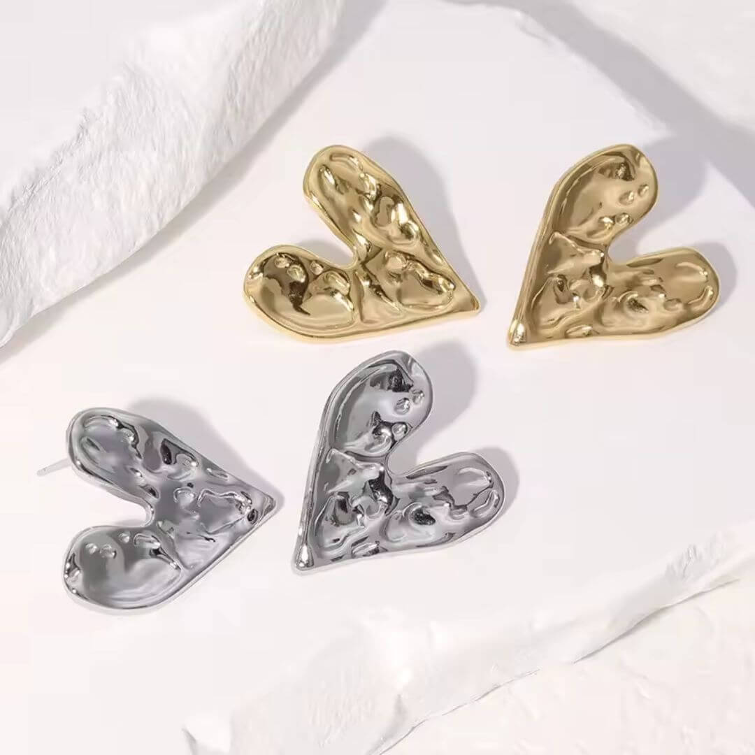 Abstract Gold Molten Heart Earrings - Diane Jewelry