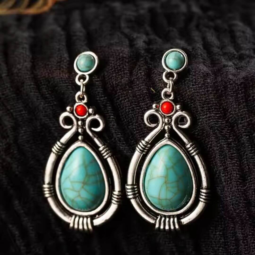 Bohemian Red Teardrop Dangle Earrings - Diane Jewelry
