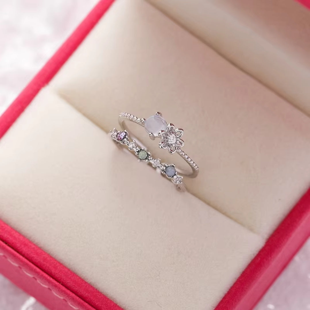 Dainty Silver Flower Gem Ring - Diane Jewelry