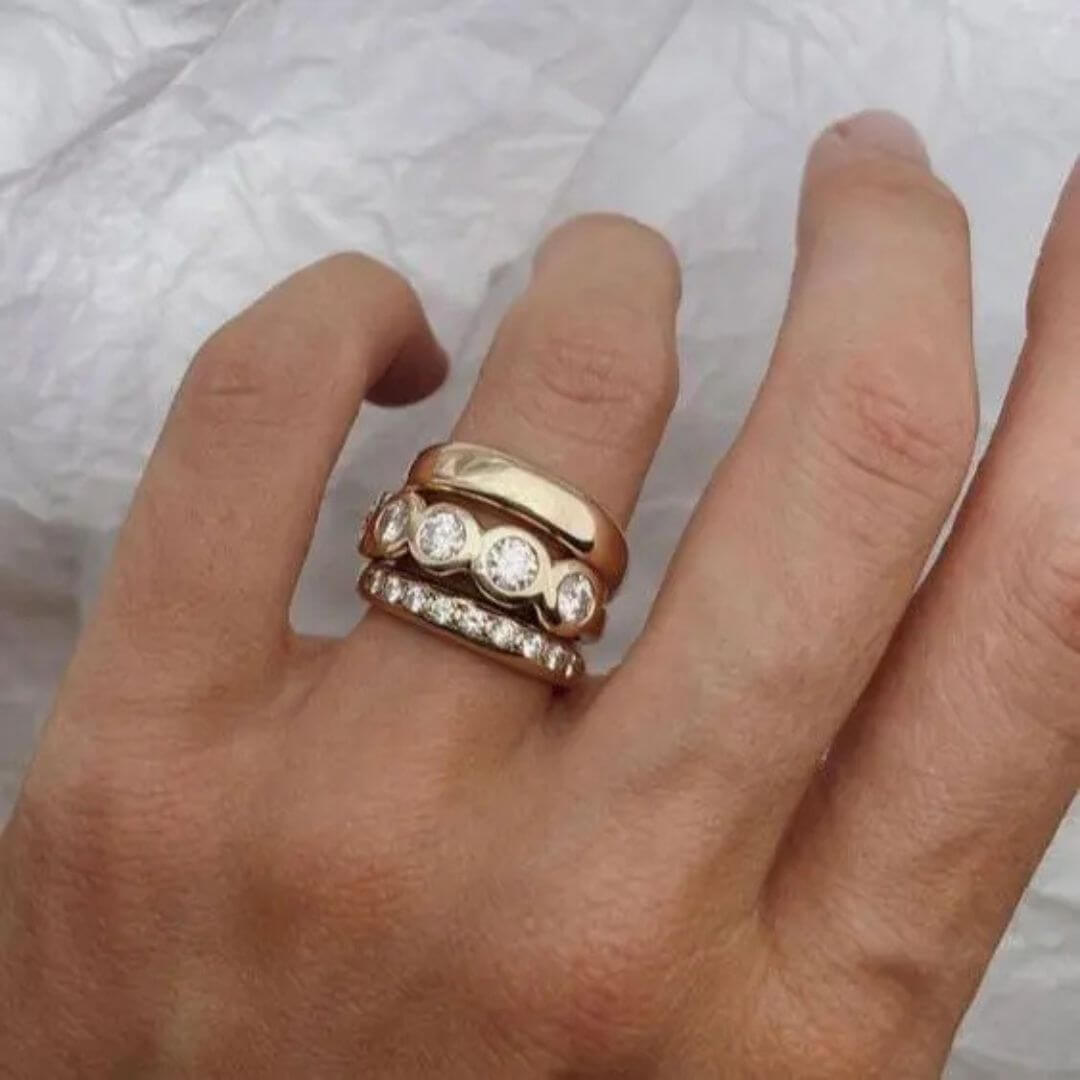 Gold Stacked Diamond Band Rings - Diane Jewelry