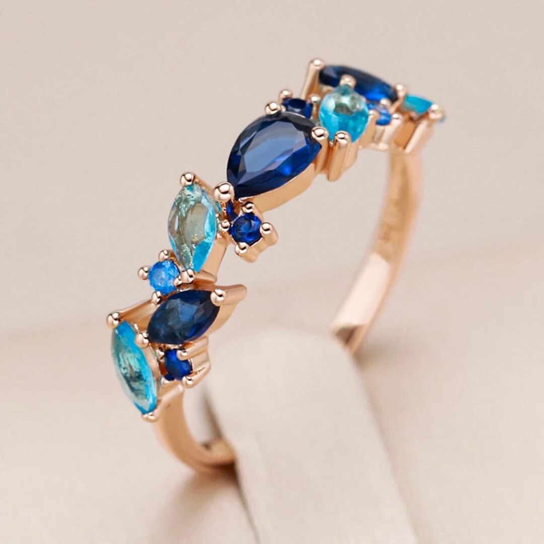Blue Gemstone Cluster Statement Ring - Diane Jewelry
