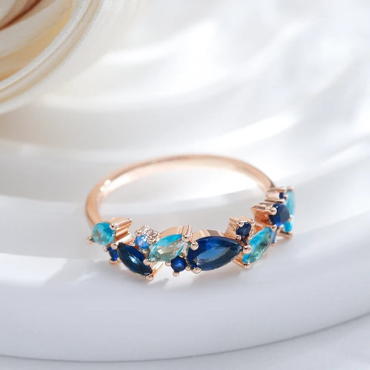 Blue Gemstone Cluster Statement Ring - Diane Jewelry