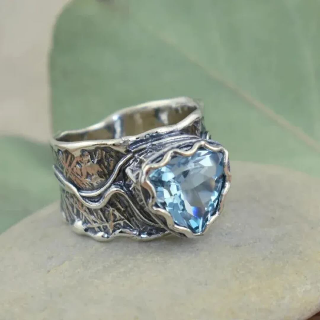 Blue Heart Rustic Statement Ring - Diane Jewelry