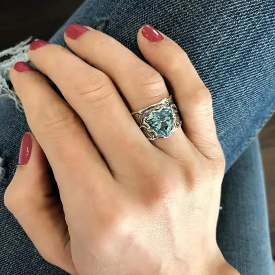 Blue Heart Rustic Statement Ring - Diane Jewelry