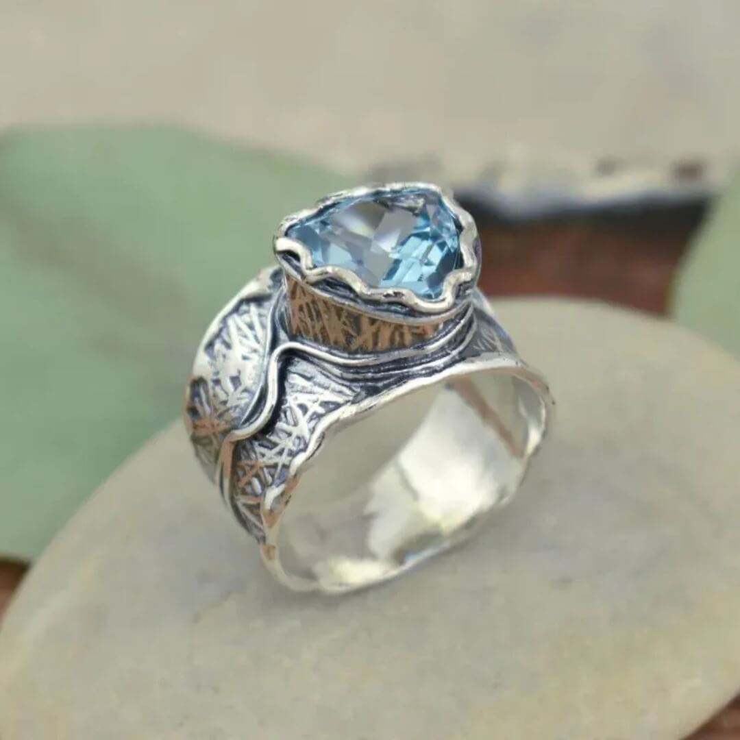 Blue Heart Rustic Statement Ring - Diane Jewelry