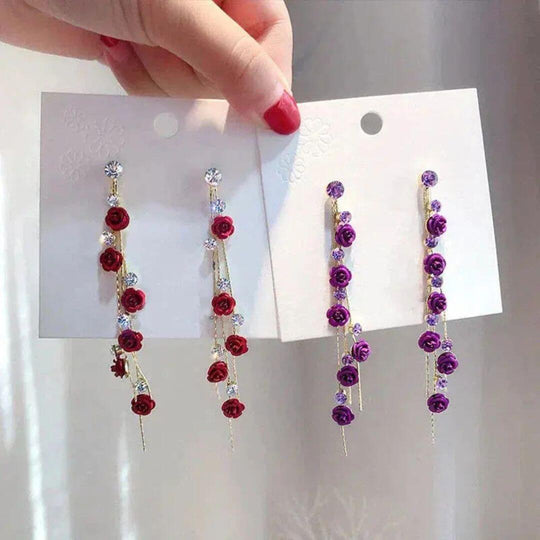 Crystal Long Rose Drop Earrings - Diane Jewelry