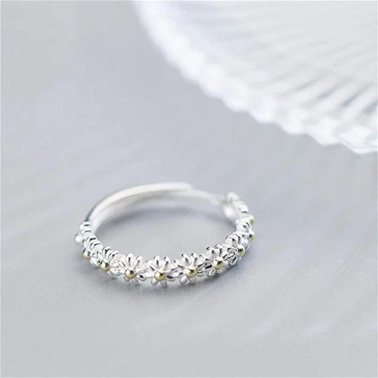 Silver Daisy Flower Band Ring - Diane Jewelry