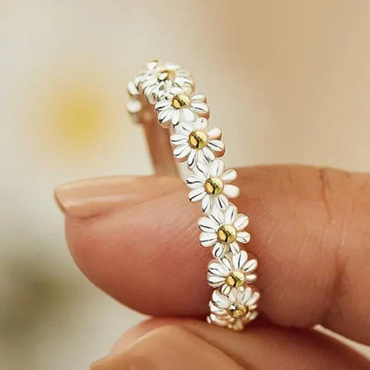 Silver Daisy Flower Band Ring - Diane Jewelry