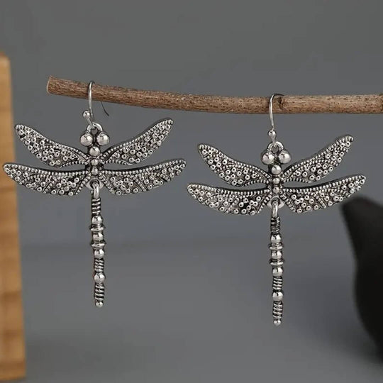 Vintage Silver Dragonfly Drop Earrings - Diane Jewelry