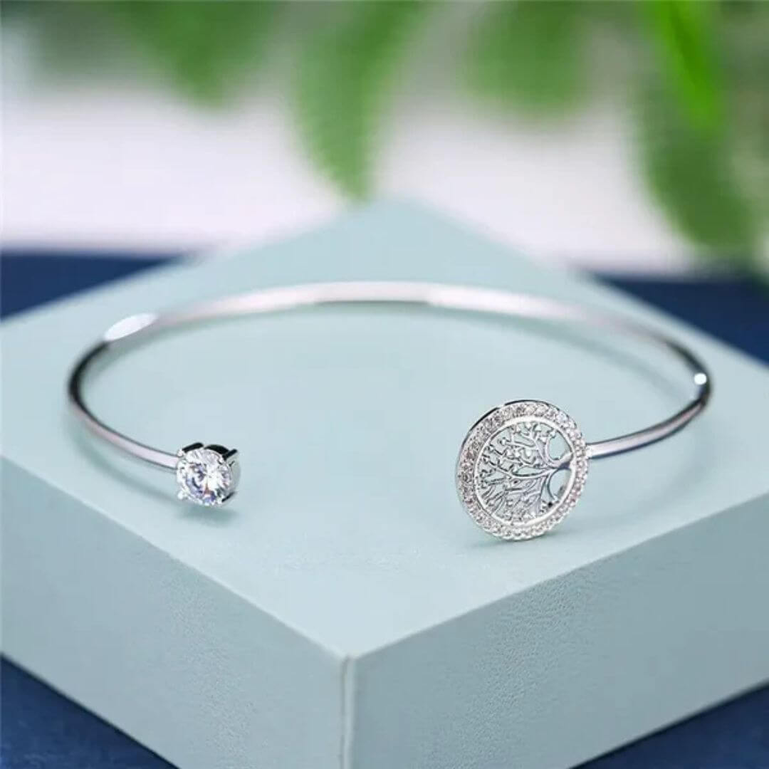 Silver Bangle Tree Symbol Bracelet - Diane Jewelry