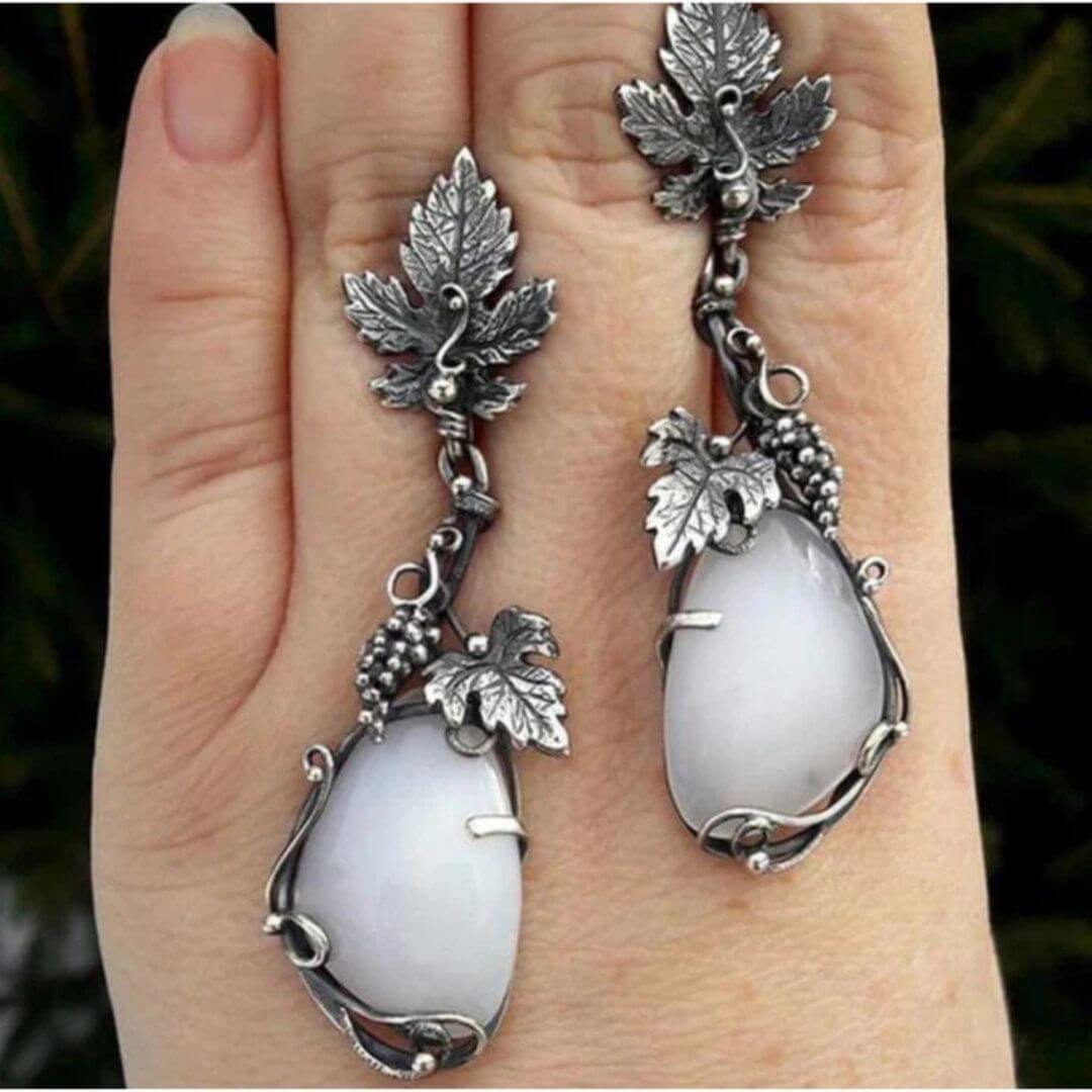 Vintage Grape Leaf Drop Earrings - Diane Jewelry