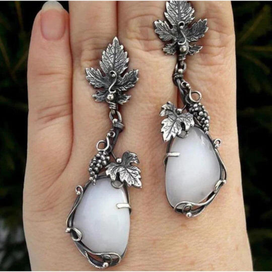 Vintage Grape Leaf Drop Earrings - Diane Jewelry