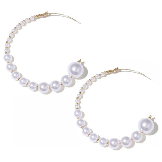 Bold Pearl Hoop Earrings - Diane Jewelry