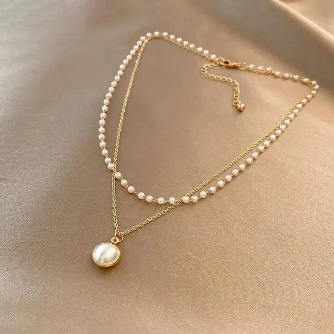Layered Gold Pearl Pendant Necklace - Diane Jewelry