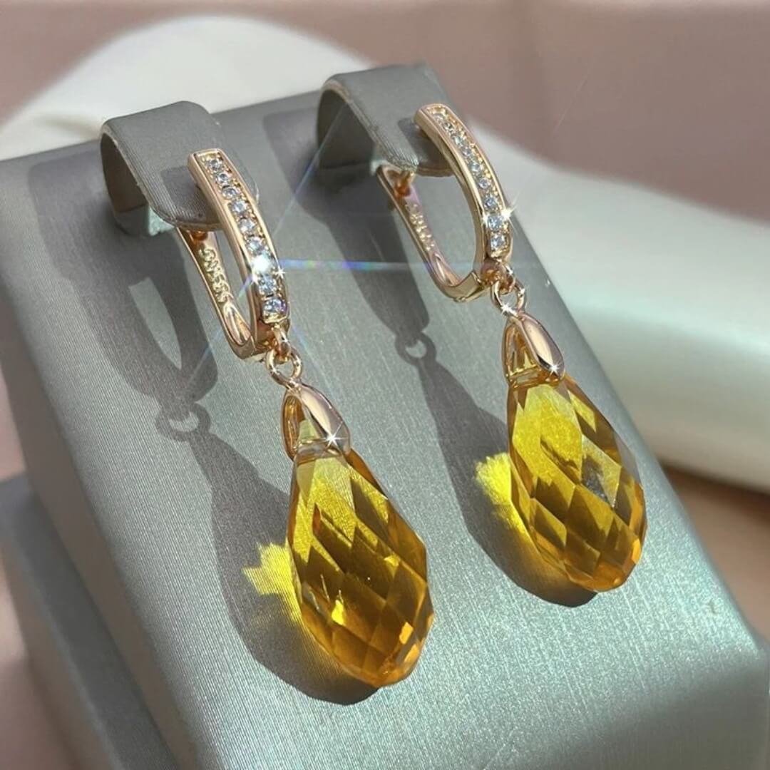 Yellow Teardrop Crystal Earrings - Diane Jewelry