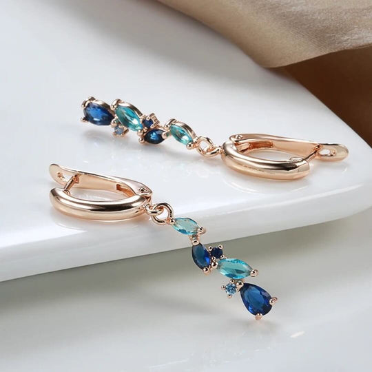 Blue Crystal Drop Earrings - Diane Jewelry
