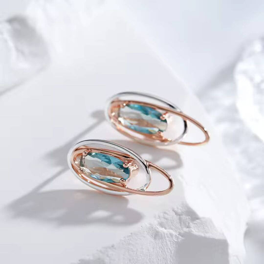 Blue Crystal Oval Hoop Earrings - Diane Jewelry