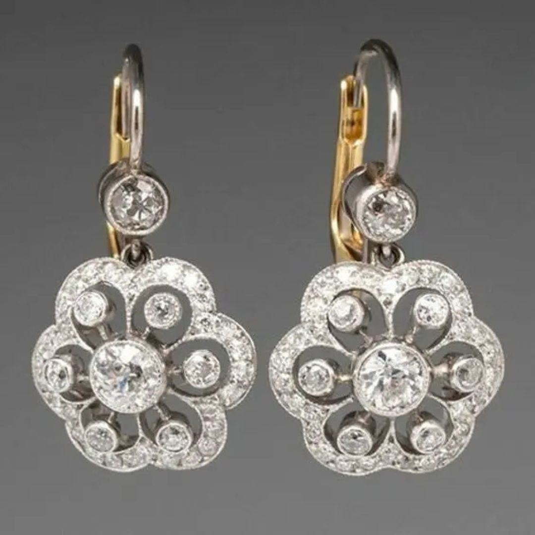 Vintage Floral Crystal Drop Earrings - Diane Jewelry