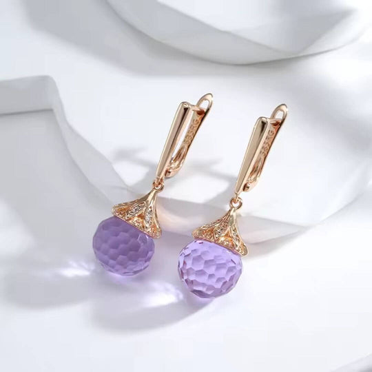 Vintage Purple Crystal Drop Earrings - Diane Jewelry
