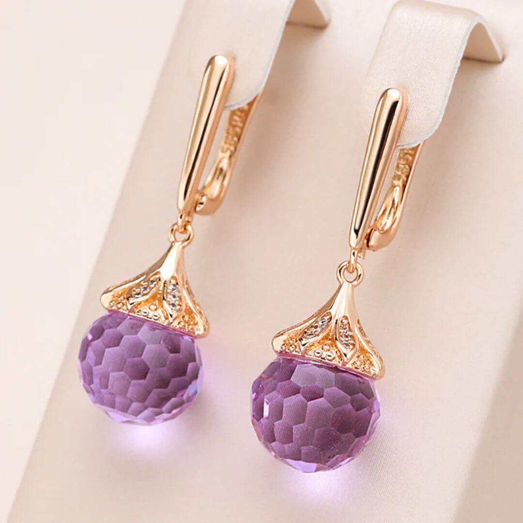Vintage Purple Crystal Drop Earrings - Diane Jewelry